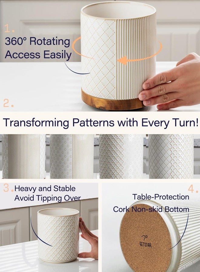 getstar 360° Rotating Kitchen Utensil Holder, Large Ceramic Cooking Utensil Holder for Kitchen Counter with Rotatable and Detachable Wooden Base - Image 2